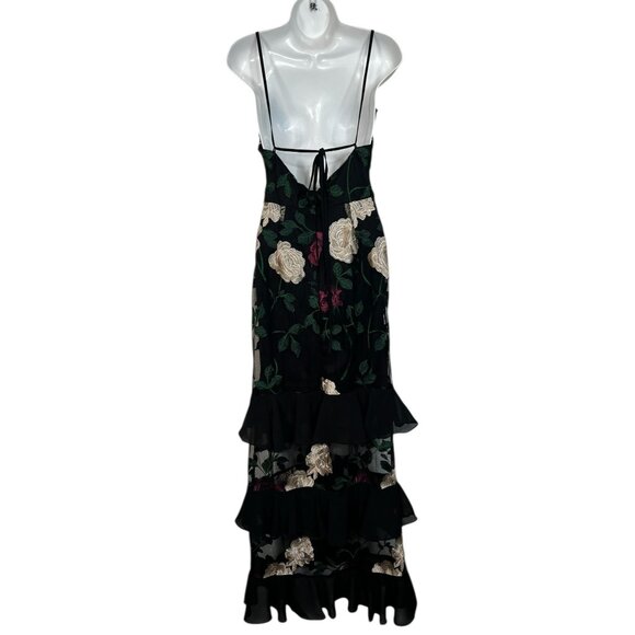 Lulus True to Heart Floral Embroidered Sheer Maxi Dress Black Tiered Ruffle Sm - Picture 14 of 16